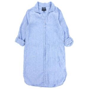 TAHARI 100% Linen Long Sleeve Shirt Dress Mini Minimal Old Money Blue Small‎